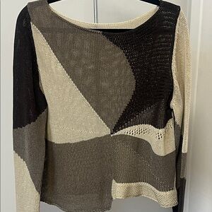 Sarah Pacini Neutral Tone Abstract Crewneck Sweater